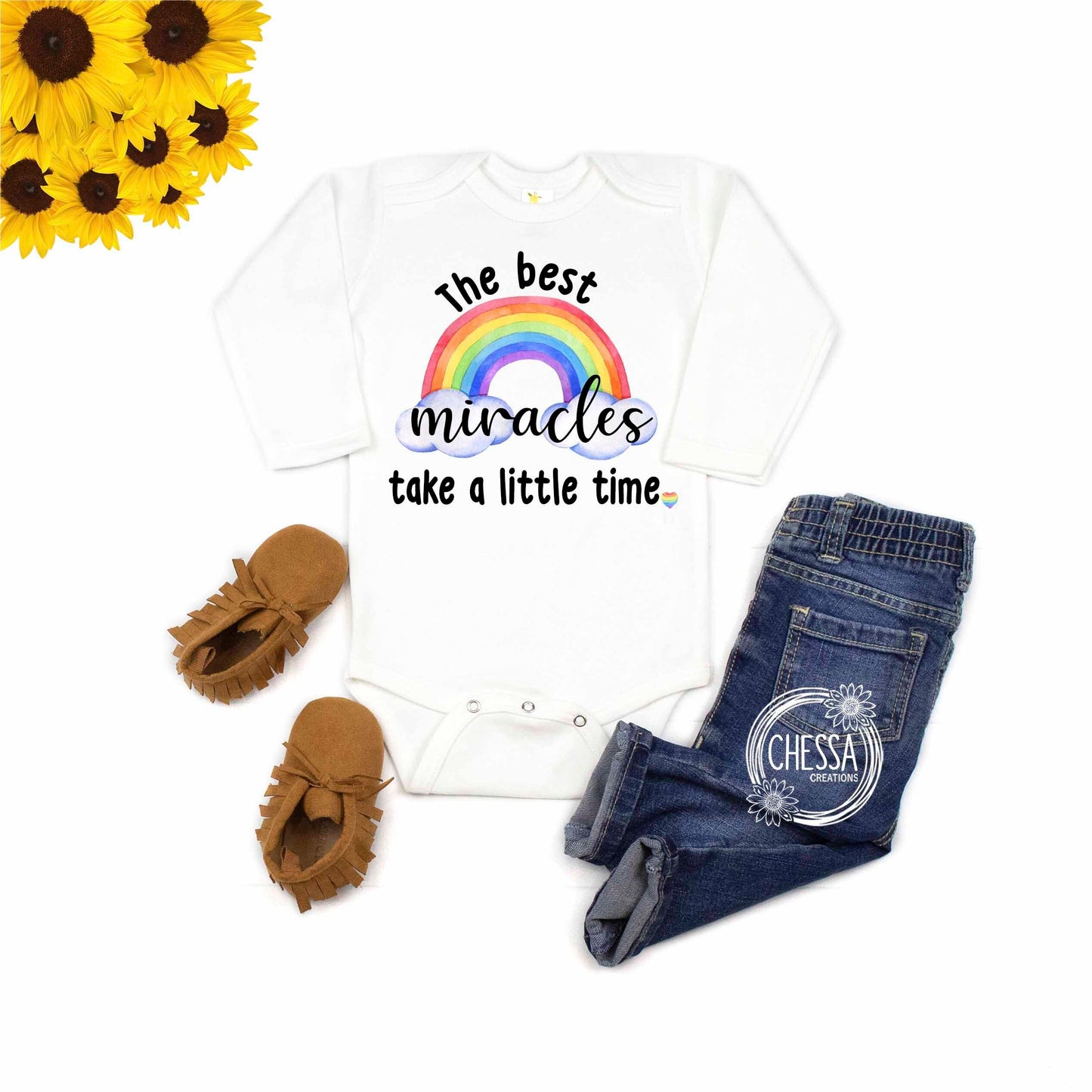 Rainbow Baby Outfit IVF Baby Shower Gift, Gender Neutral, Boy, Girl, Cute Baby Shirt, Bodysuit, The best Miracles take a little time