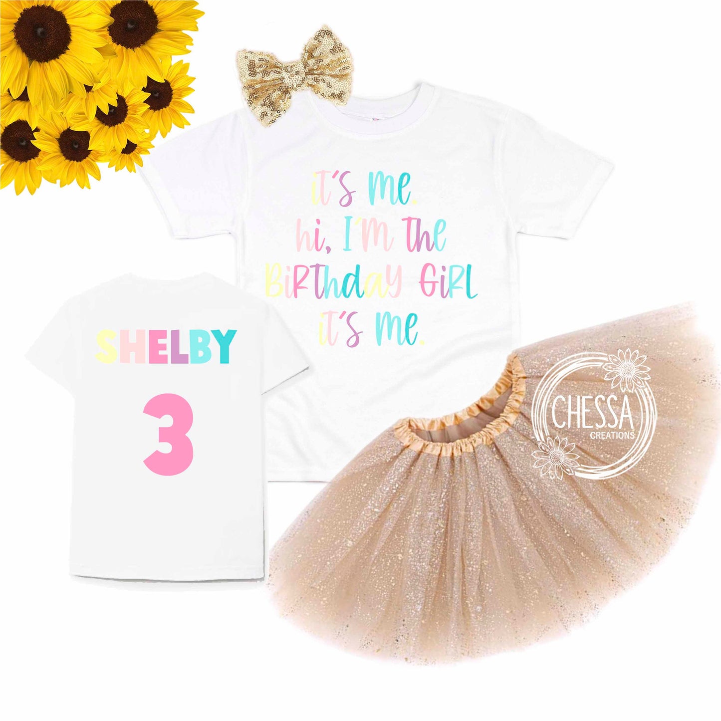 It's Me I'm the Birthday Girl Outfit Shirt for 1 2 3 4 5 6 7 Year Old Girl Birthday Outfit Long or Short Sleeve w/ Tutu & Bow, Pro Ink Print