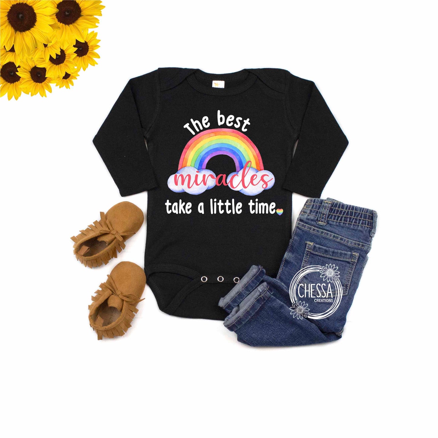 Rainbow Baby Outfit IVF Baby Shower Gift, Gender Neutral, Boy, Girl, Cute Baby Shirt, Bodysuit, The best Miracles take a little time