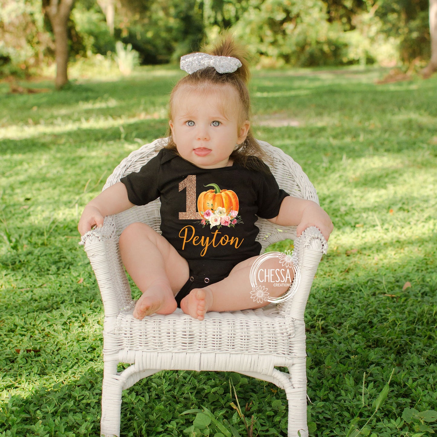 Fall 1st Birthday Girl Outfit, Pumpkin Shirt for First Birthday Cake Smash, Tutu & Bow Set, Glitter Gold, ANY AGE! Professional Ink Print