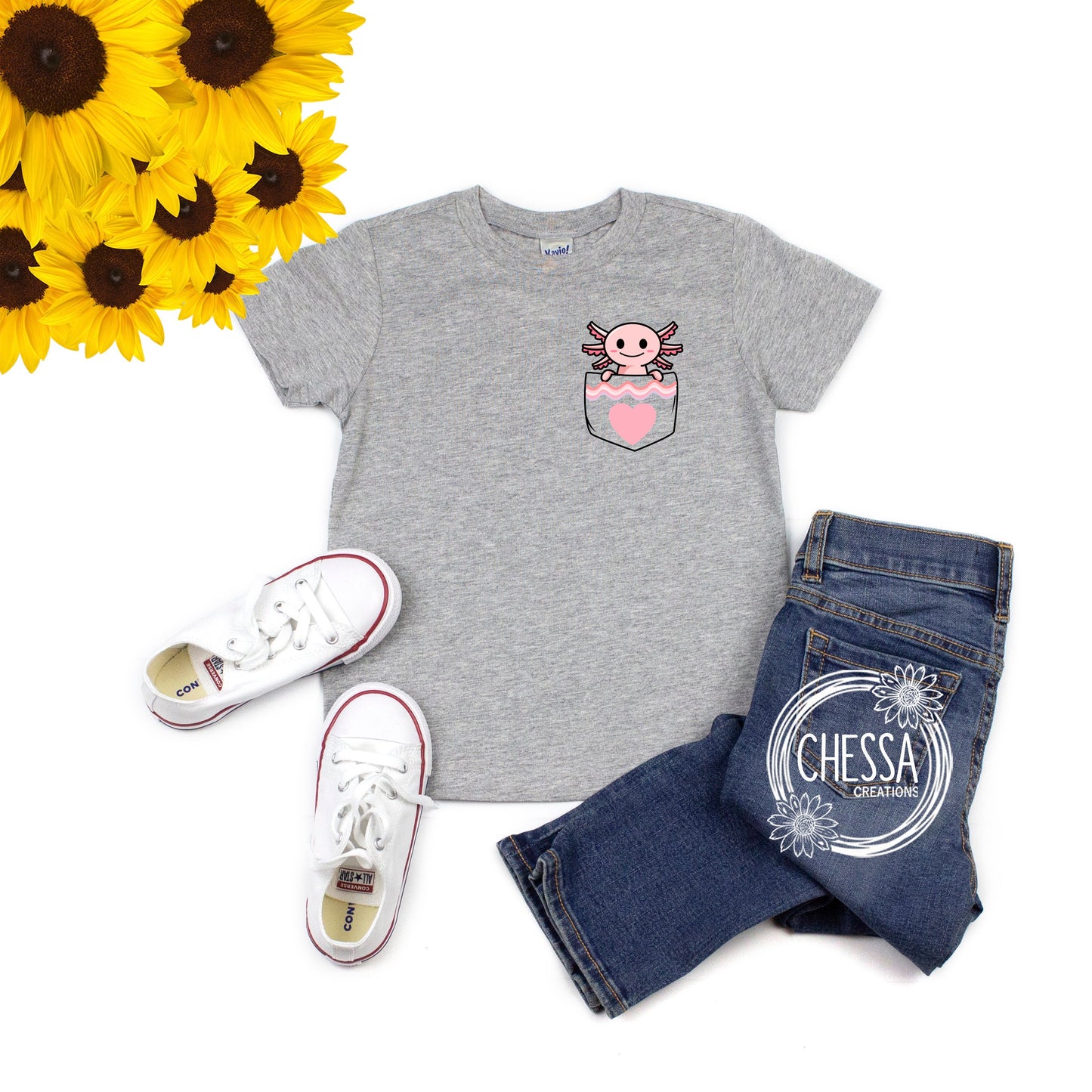 Cute Axolotl Pocket Shirt Boy or Girl Toddler Baby Youth Kid Soft Colored Kids Shirt Mens or Womens TShirt Zoo Birthday Animal Lover Gift