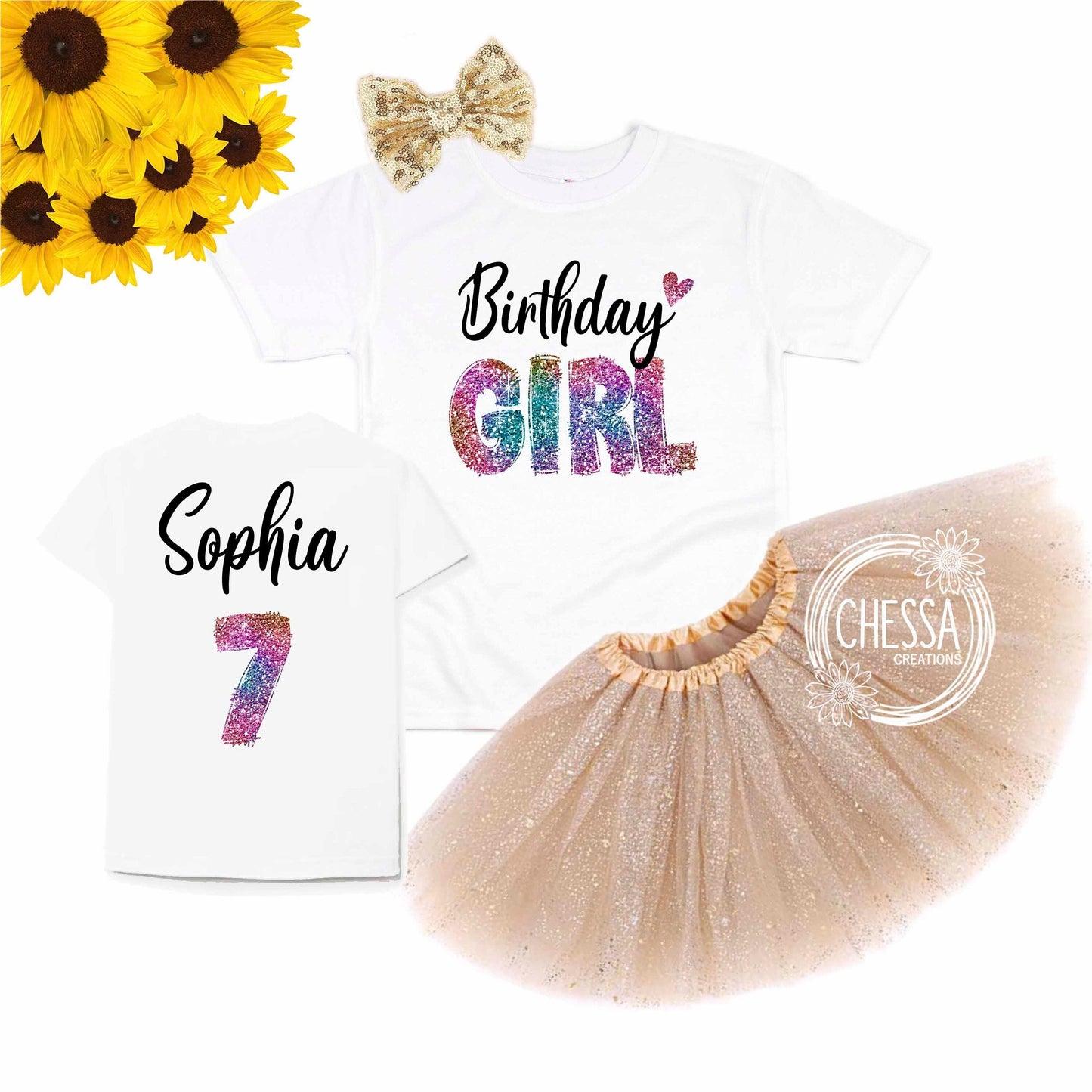 Birthday Girl Outfit Girls Shirt, ANY AGE! 1st 2nd 3rd One Year Old Long or Short Sleeve Shirt w/ Tutu & Bow Professional Ink Print Glitter