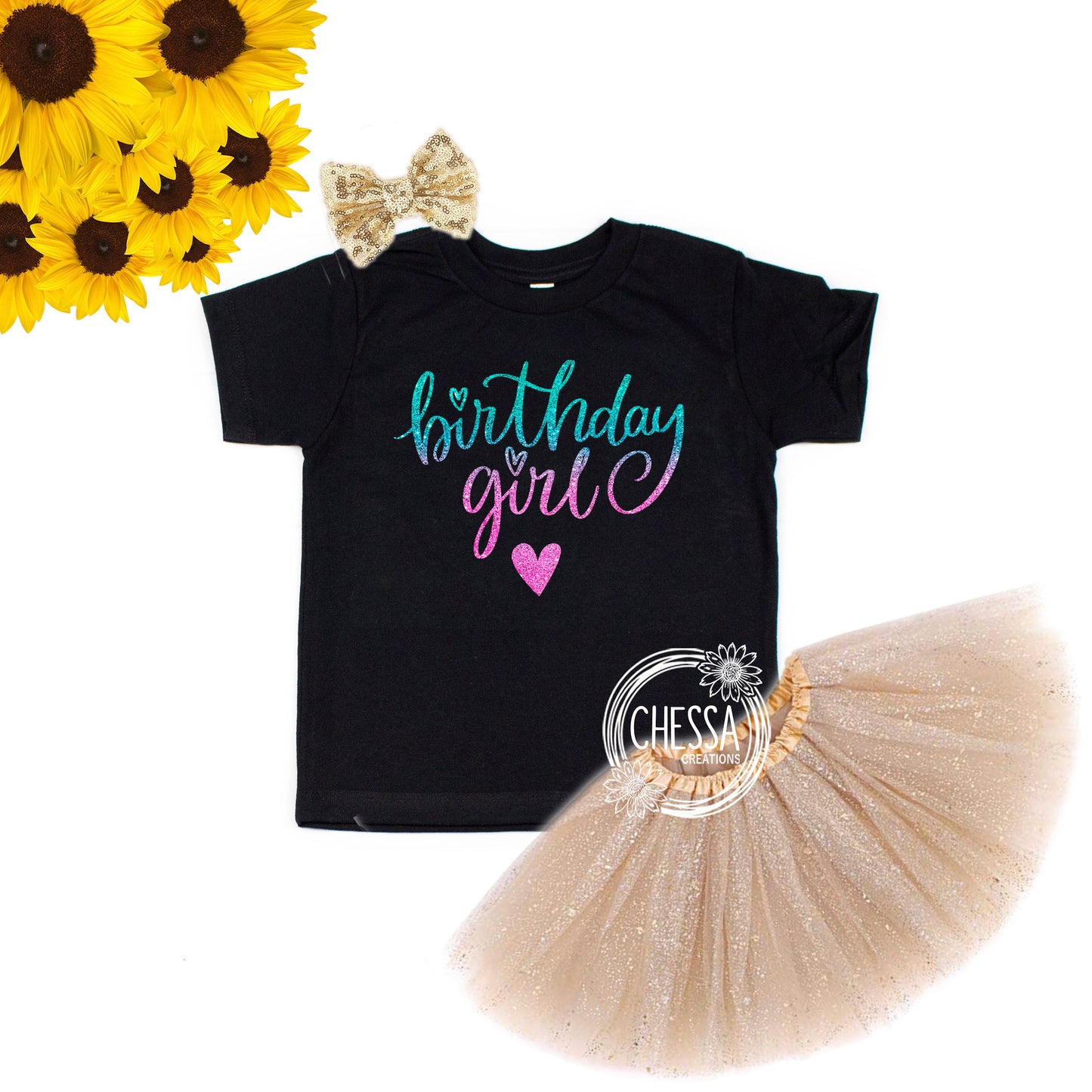 Birthday Girl Outfit Girls Shirt Custom 1st 2nd 3rd One Year Old Long or Short Sleeve Shirt w/ Tutu & Bow Purple Hot Pink Aqua Ombre Glitter