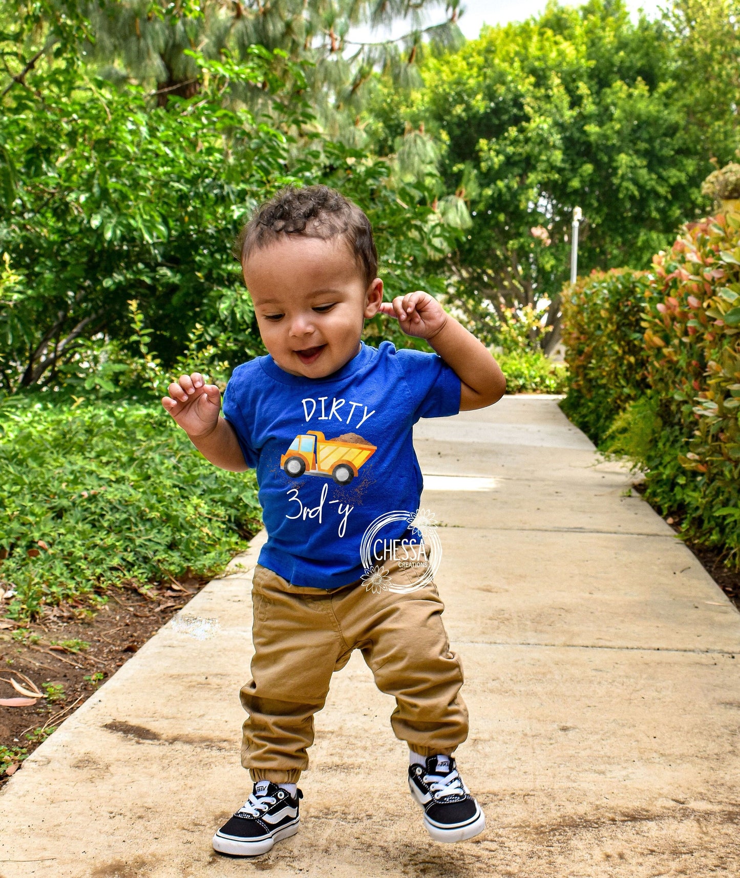 Birthday Boy Outfit 3, Dirty 3rd-y Construction Dump Truck 3rd Birthday Party Shirt for Cake Smash, Three Year Old, DTG Ink Print